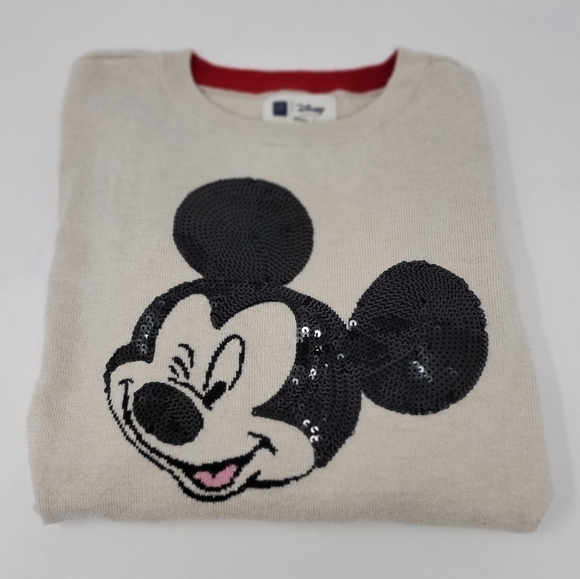 GAP X DISNEY COLLABORATION BEIGE SWEATER SEQUINS MICKEY MOUSE CHILDREN YOUTH XXL - Picture 3 of 13